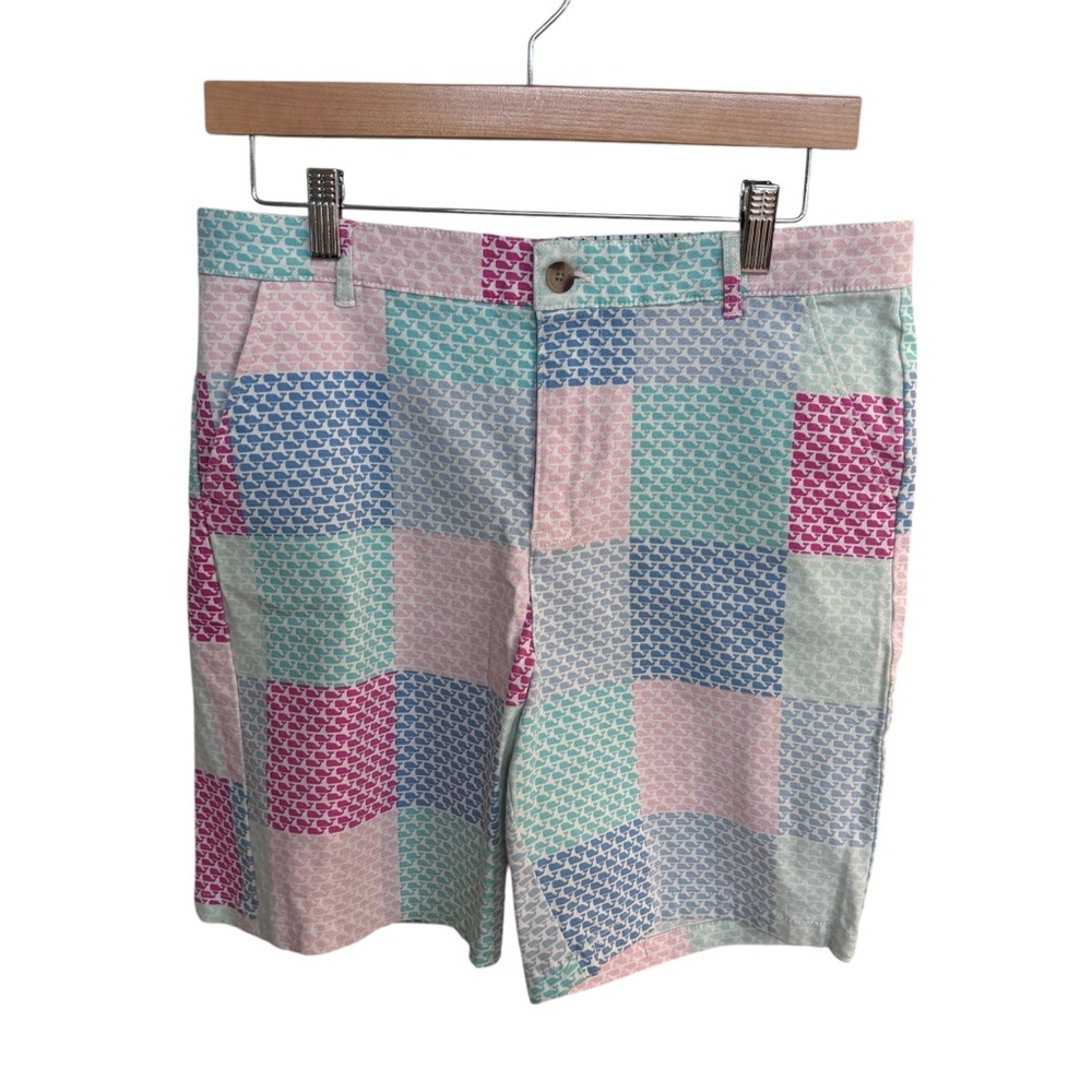 Vineyard Vines Girls Patchwork Pastel Pink Blue Cotton Shorts XL